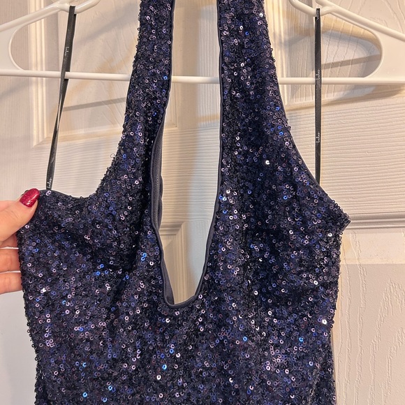 Lulu's Midnight Blue Sequin Backless Dress - Picture 8 of 9